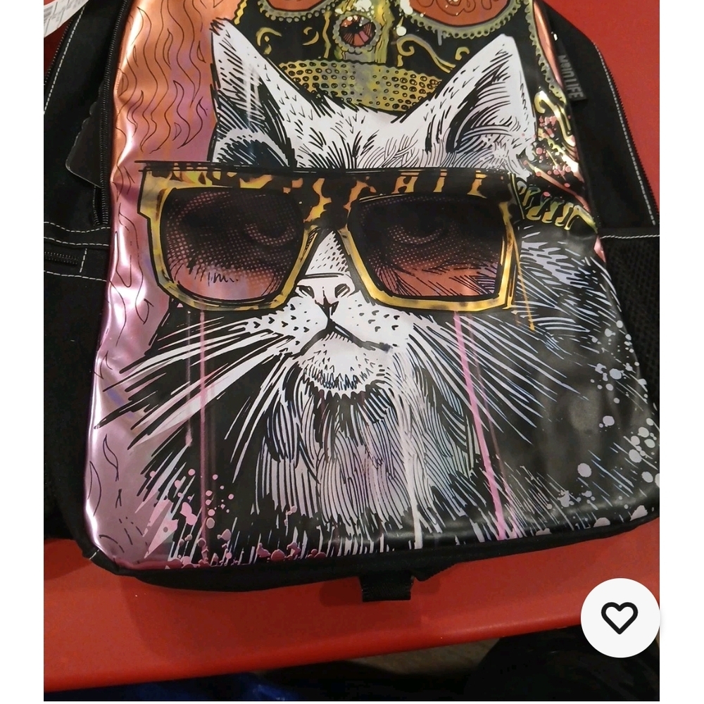 Trendy Cat Backpack with Sunglasses - Multicolor